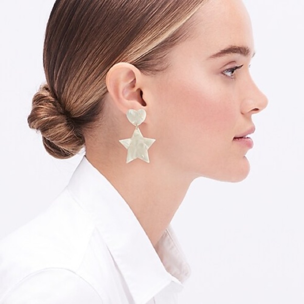 J. Crew White Tortoise Heart & Star Drop Earrings_6